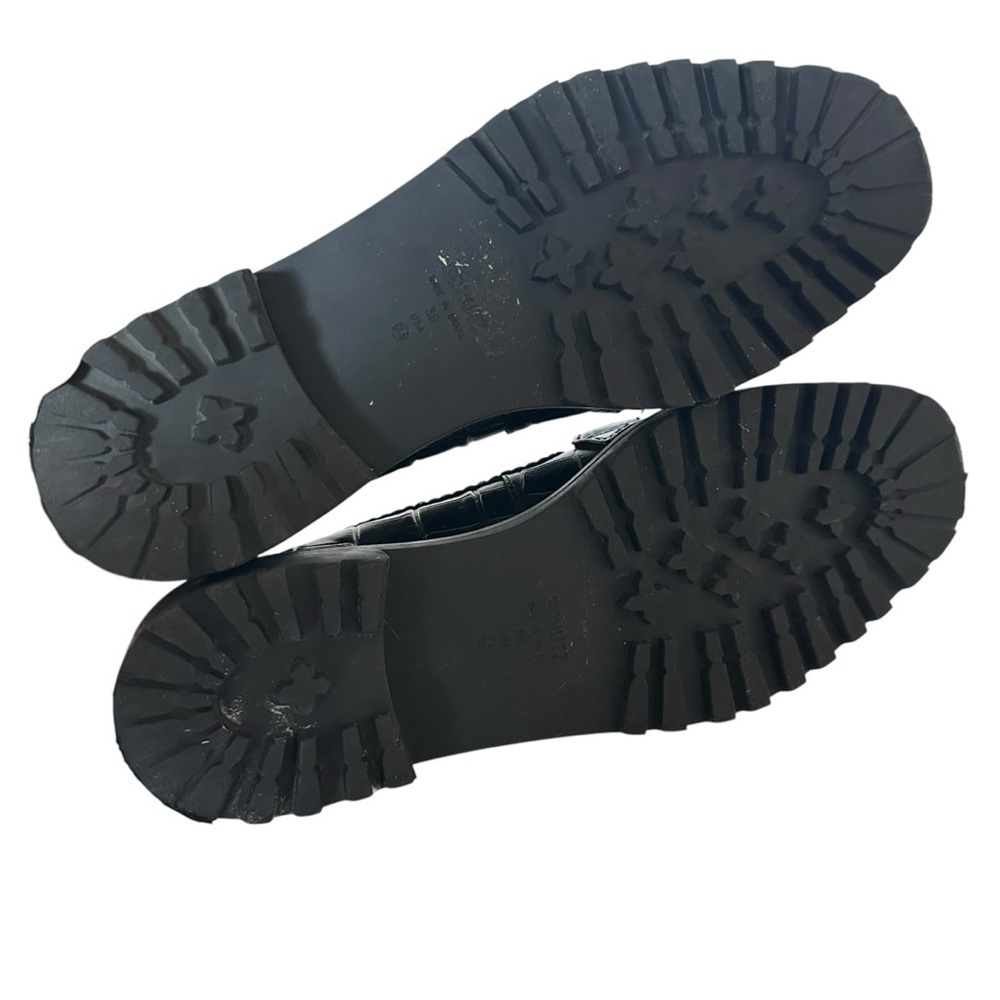 SCHUTZ Black Croc-Embossed Leather Penny Loafers - Picture 9 of 11